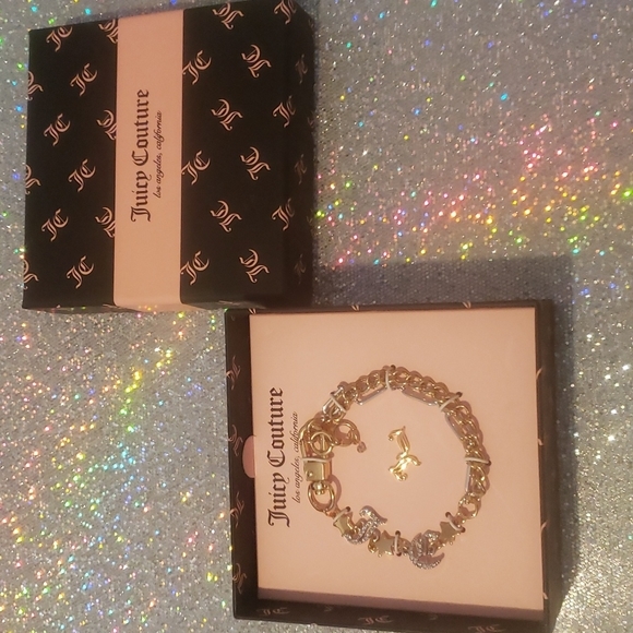 ๐HP๐๐งโโ๏ธJuicy Couture Layered Monogram Crystal Star Bracelet Set NIB - Picture 5 of 6